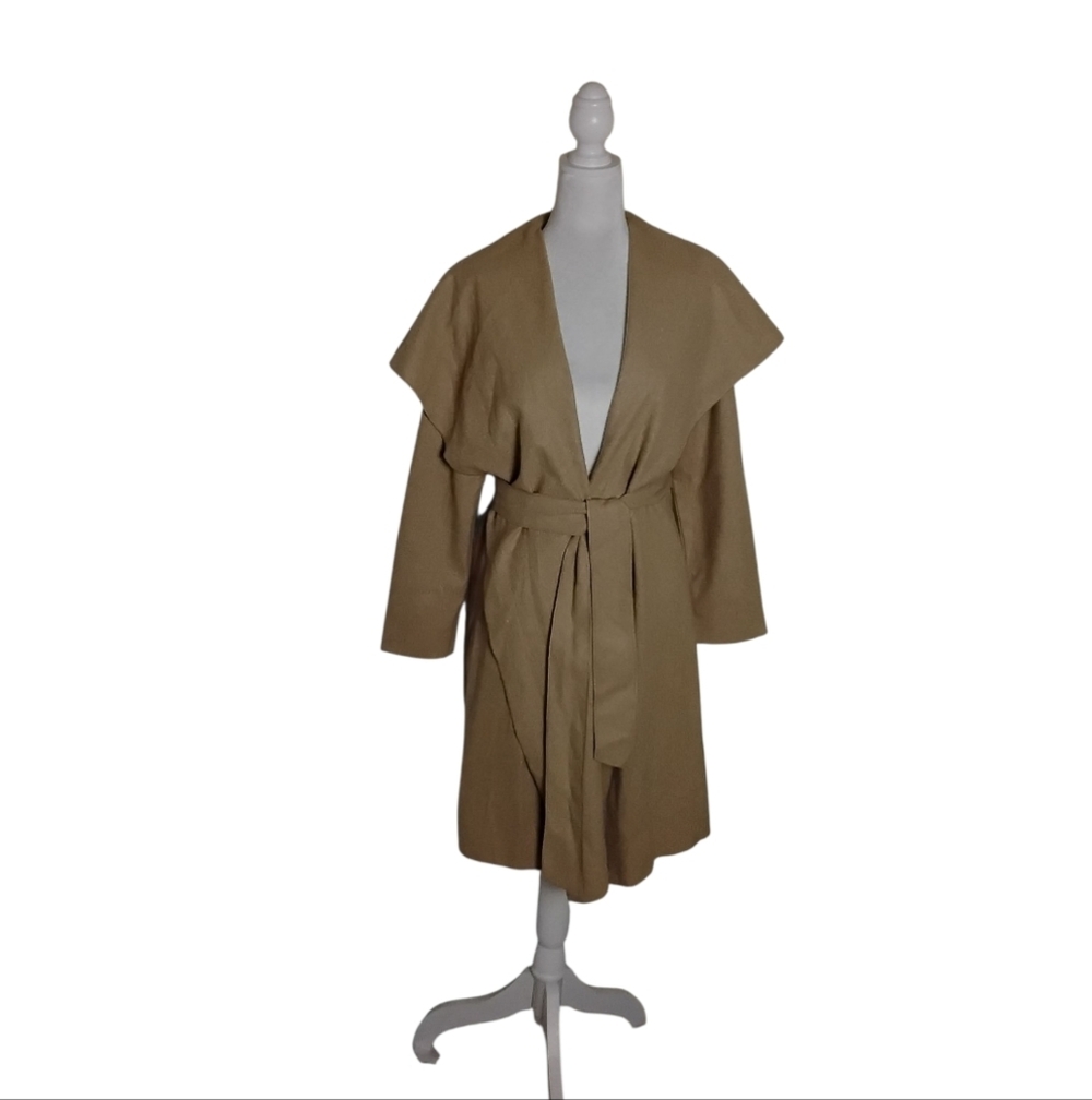Chicwish Women’s S Camel Brown Waterfall Collar Belted Trench Wrap Coat